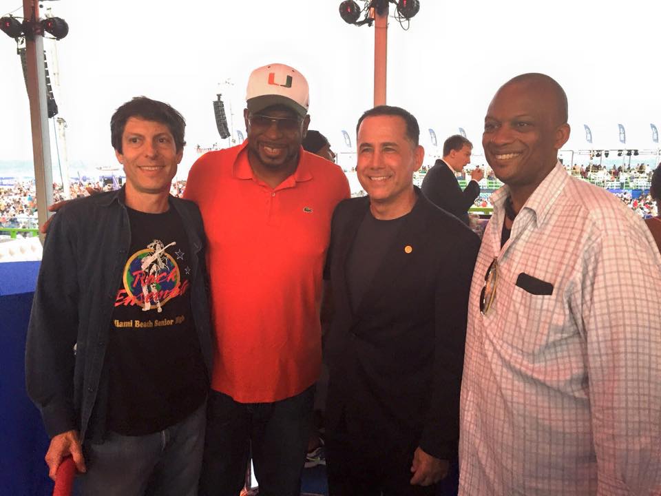 Miami Edison Senior High School Football Coach Luther Campbell, Miami Beach Mayor Philip Levine, and Miami Gar